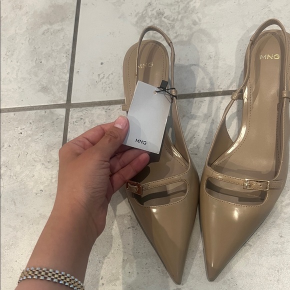 Mango Patent Pointed Slingback Pumps in Taupe Beige - Picture 2 of 4